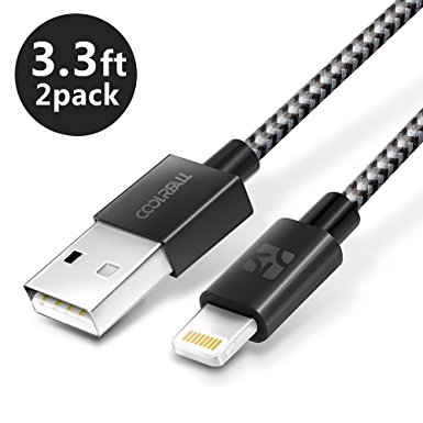 (2 Pack)iPhone Charger [Apple MFI Certified] Coolreall 3.3Ft/1M Lightning to USB Cable Nylon Braided Sync and Charging Apple Lightning Cable for iPhone 7 6 6S SE 5S 5S 5C 5, iPad Air, iPad Mini 2 3 4