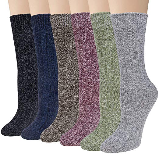 5-6 Pairs Womens Wool Socks Cold Weather Vintage Soft Warm Socks Thick Knit Cozy Winter Socks for Women