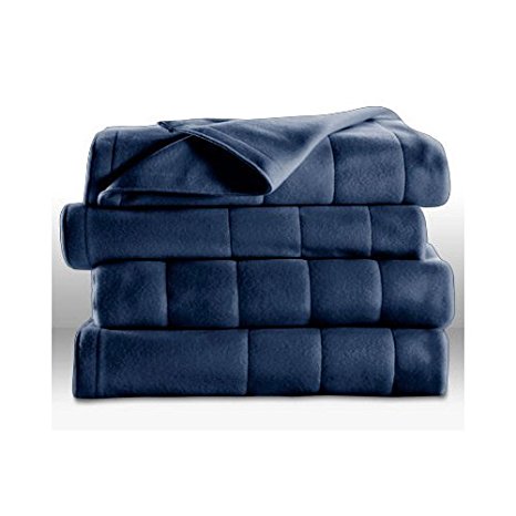 Sunbeam Heated Electric Blanket Quilted Fleece Royal Dreams Newport Blue King