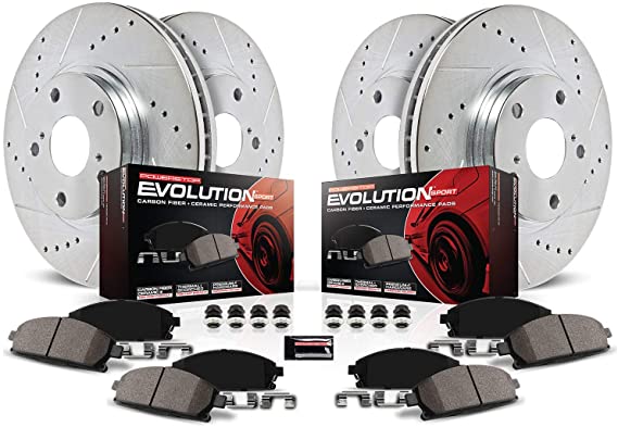 Power Stop K6516 Front & Rear Brake Kit with Drilled/Slotted Brake Rotors and Z23 Evolution Ceramic Brake Pads