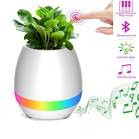 RAYWAY Music Flowerpot, Wireless Bluetooth Speaker Multi-color Led Night Light, Plant Touch Sensing Piano Playing Smart Vase, USB Charge (Without Plants)