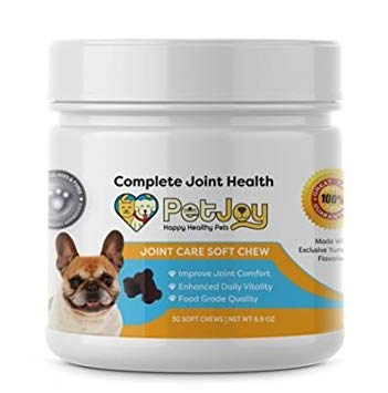 PETJOY Complete Hip and Joint Care Health Daily Soft Chews Key Ingredients Glucosamine HCI, MSM, Chondroitin Sulfate to Repair and Restore Hip and Joint Tissue