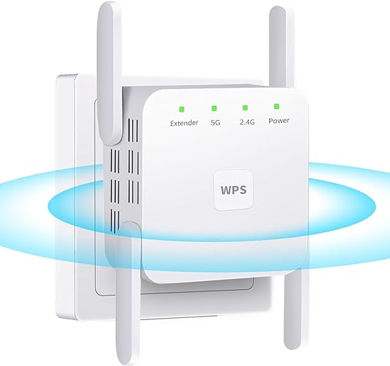 WiFi Extender Booster Repeater for Home & Outdoor, Super Booster 1200Mbps(6000sq.ft), WiFi 2.4&5GHz Dual Band WPS WiFi Signal Strong Penetrability, 360° Coverage, Supports Ethernet Port