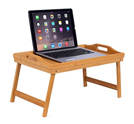 BirdRock Home Bamboo Lap Desk Bed Tray | Handles | Foldable Breakfast Serving Tray | Pull Down Legs | Laptop Stand | Natural