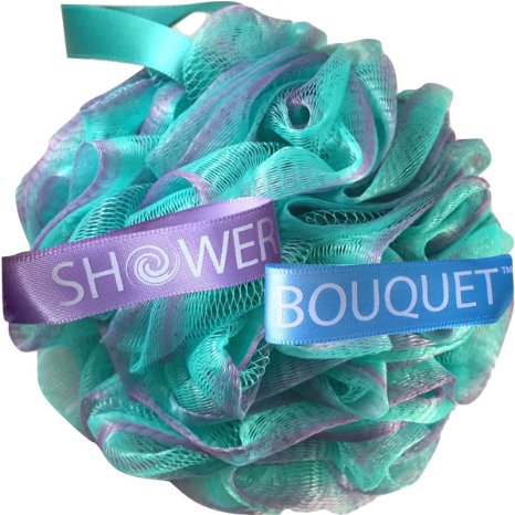 Loofah Bath Sponge Swirl Set XL 75g by Shower Bouquet Extra Large Mesh Pouf 4 Pack Color Swirls Luffa Loofa Scrub - Big Full Lather Cleanse - Exfoliate with Beautiful Bathing Accessories and Beyond