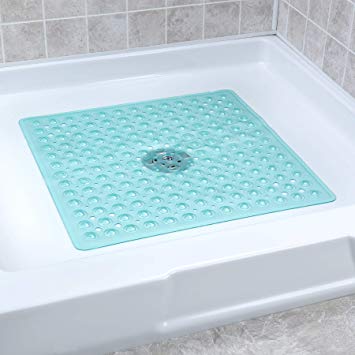 SlipX Solutions Aqua Square Shower Stall Mat Provides Reliable Slip-Resistance (21" Sides, 160  Suction Cups, Great Drainage)