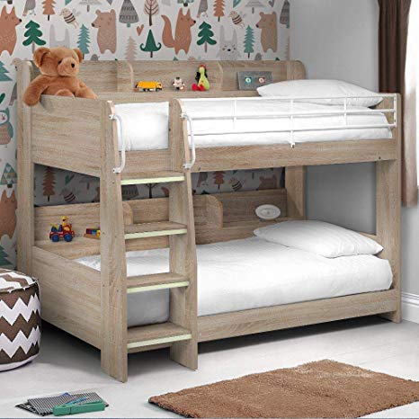 Happy Beds Domino Oak Wooden and Metal Kids Storage Bunk Bed Modern Sleep Station Frame Only 3' Single 90 x 190 cm