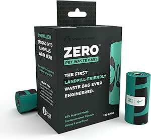 Doggy Do Good Zero Pet Waste Bags, Landfill Friendly Recycled Plastic Unscented Dog Poop Bags, Leakproof, Strong, Thick Poop Bags for Dogs, Earth Friendly Poop Bags, 120 Count