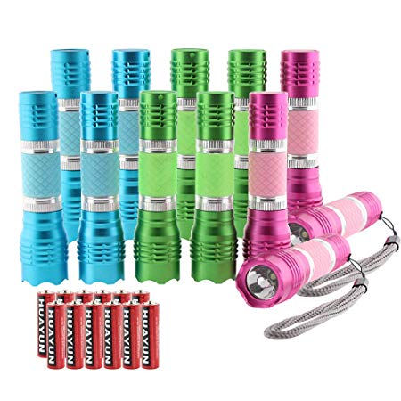 YAOMING Mini Small LED Flashlights,Assorted Colors with Lanyard, Single AA Battery Flashlight,Ideal for Kids Gift (Pack 12)
