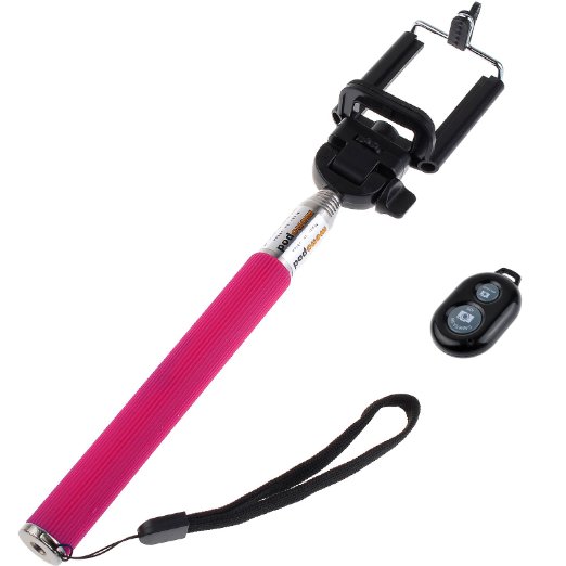 UFCIT Extendable Selfie Handheld Stick Monopod with Adjustable Phone Holder and Bluetooth Wireless Remote Shutter for iPhone Samsung and other system over IOS 6.0 and Android 4.2.2 Smartphones (Pink with Shutter)