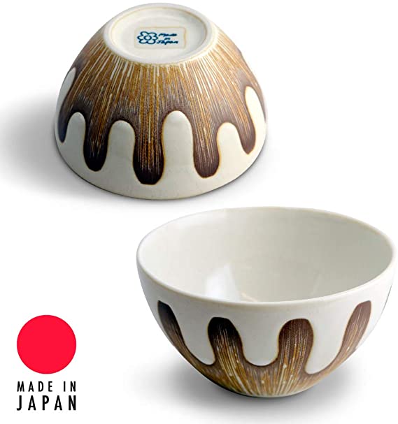 Hinomaru Collection Japanese Porcelain 22 fl oz Set of 2 Cereal Bowl Soup Salad Rice Pasta Milk Crown Design 5.25 inch Diameter (White)