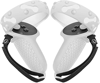 Esimen Touch Controller Grip Cover for Oculus Quest 2 Silicone Protective Ring Cover Custom Set Accessories Anti-Throw Handle Protective Sleeve with Adjustable Hand Strap-Easy to Install (White)
