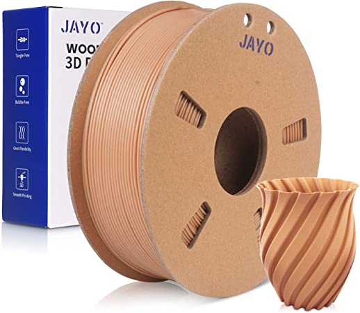 JAYO Wood PLA Filamenat 1.75mm, Dimensional Accuracy  /- 0.02 mm, 0.65KG Cardboard Spool Wood Filament with Wood Fiber, Fit for Most FDM 3D Printers, Wood 650G