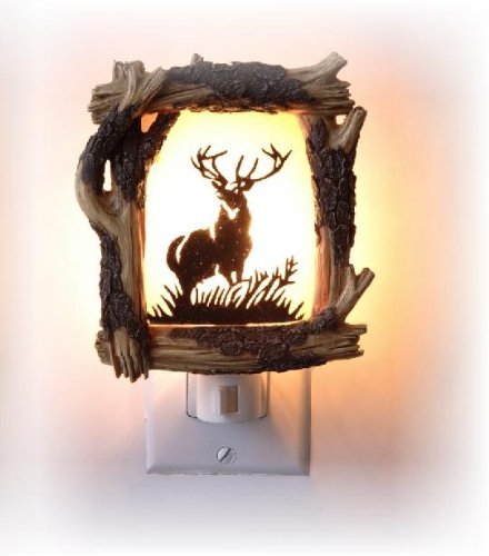 4.5 Inch Wooden Design with Antlered Deer Silhouette Night Light