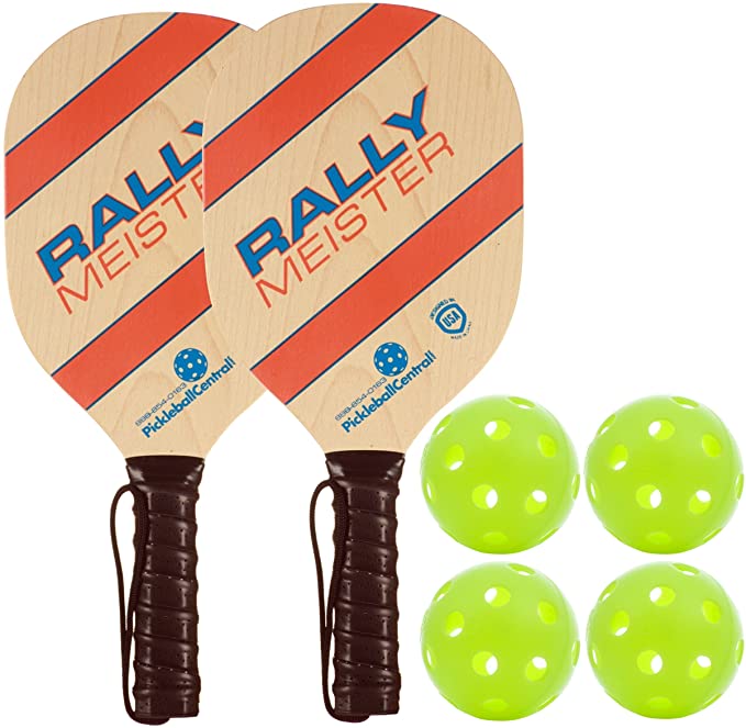 Rally Meister Wood Pickleball Paddle Bundle ( Set included 2 Paddles & 4 Balls )