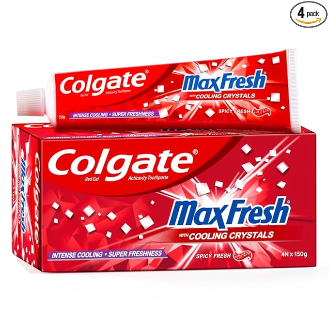 Colgate MaxFresh 600g (150g x 4, Pack of 4) Bad Breath Treatment Toothpaste, Red Gel Paste With Menthol For Super Fresh Breath, Spicy Fresh