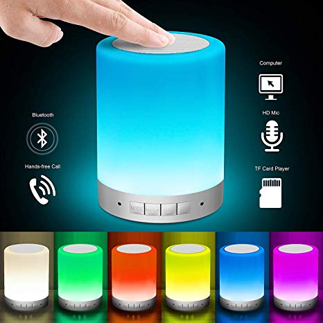 Aisuo Touch Bedside Lamp with Bluetooth Speaker, Dimmable Night Light, 16 million Gradient Colors, Gifts for Women
