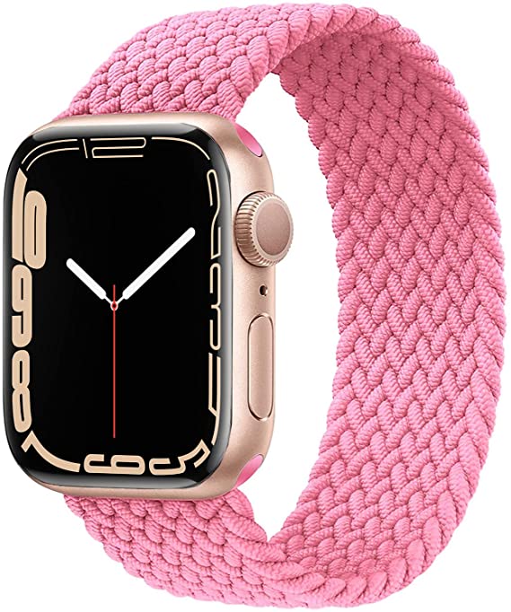 GBPOOT Sport Watch Bands Compatible With Braided Solo Loop Apple Watch Band 38mm 40mm 41mm 42mm 44mm 45mm,Soft Stretchy Braided Wristband for Iwatch Series 1/2/3/4/5/6/7/SE,Pink Punch-38/40/41mm#7