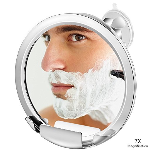 Jerrybox Fogless Shower Mirror with Built-in Razor Holder, Fog-Free Bathroom Shaving Mirror with Powerful Locking Suction Cup, 360°Rotating Adjustable Arm for Easy Viewing, Guaranteed Not to Fog 7X