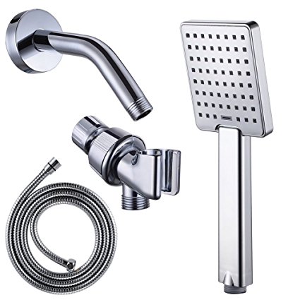 KES DP130A Bathroom Lavatory Single Function Handheld Shower Head with Extra Long Hose and Shower Arm Mount Modern Square, Chrome