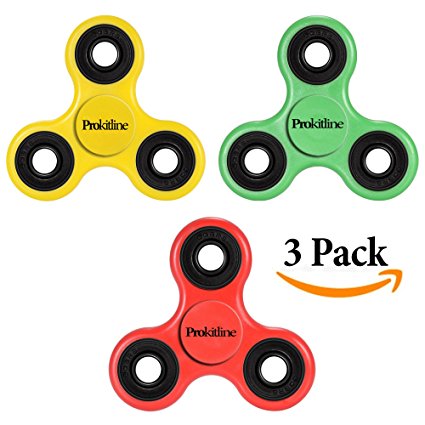 (3 pack) Fidget Spinner Toys by Prokitline, Premium Hybrid Ceramic Bearing, Stress Reducer Relief, Tri-Spinner for Kids & Adults, Hand Toy for Relieving ADHD, Anxiety, Non-3D Printed