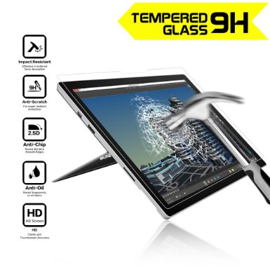 Nearpow Microsoft Surface Pro 4 Screen Protector 123 Inch Tempered Glass Screen Protector with 9H Hardness 25D Round Edge Crystal Clear Easy Bubble-Free Installation Scratch Resist