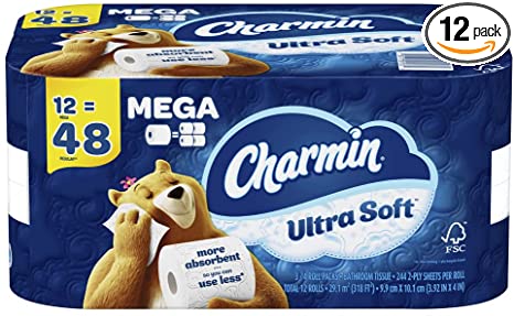 Charmin Ultra Soft Toilet Paper, 12 Mega Rolls = 48 Regular Rolls, 12 Count