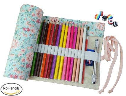 CreooGo Canvas Pencil Wrap Pencils Roll Pouch Case Hold For 48 Colored Pencils  Pencils are not included -Countryside48 Holes