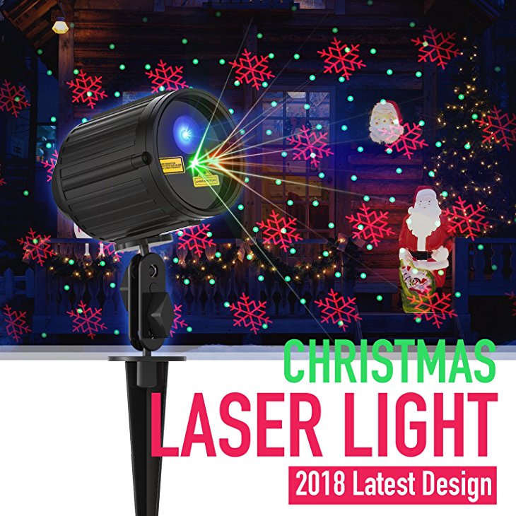 Christmas Light Projector Laser Lights Motion Outdoor Projector Star Light Shower Red & Green 8 Patterns Blue LED RF Remote Control Timer Setting Waterproof for Xmas/Parties/Holiday Decoration