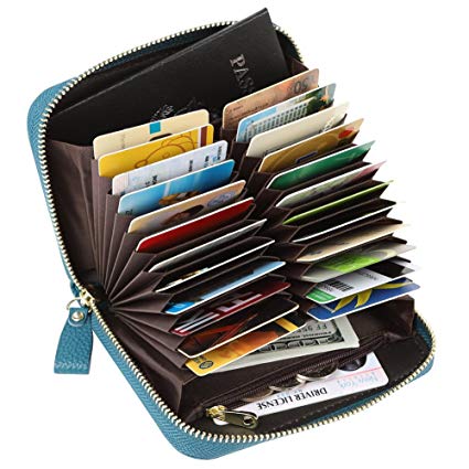 Women's RFID Blocking 24 Slots Card Holder Leather Compact Zipper Accordion Wallet