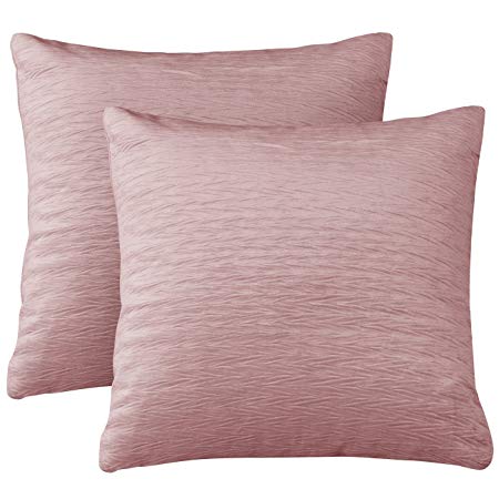 PHF Velvet Wrinkled Euro Sham Cover Pack of 2 Throw Pillow Cover Home Decor 26"x26" Light Pink/Blush Pink