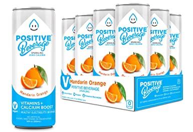 Positive Beverage Naturally Flavored Electrolyte Beverage Mandarin Orange- Made with Real Fruit Antioxidant Infused,Healthy Energy Water-Zero Calorie-Calcium Boost-No Sugar-12 Seltzer Water Cans, 12oz