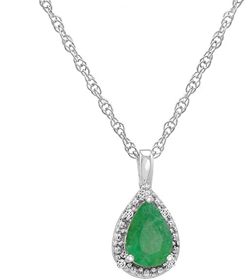 14K White Gold Pear Emerald Pendant (3/4ct. 18" chain)