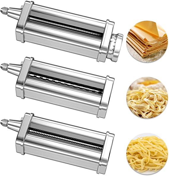 X Home 3-Piece Pasta Attachment Set for KitchenAid Mixer, Durable 304 Stainless Steel, Include Pasta Roller, Spaghetti Cutter, Fettuccine Cutter