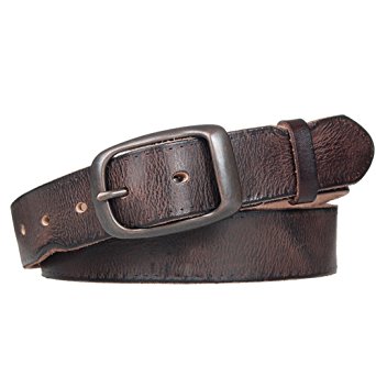 HaloVa Men's Leather Belt, Fashion Casual Vintage Dress Belt, Soft and Durable