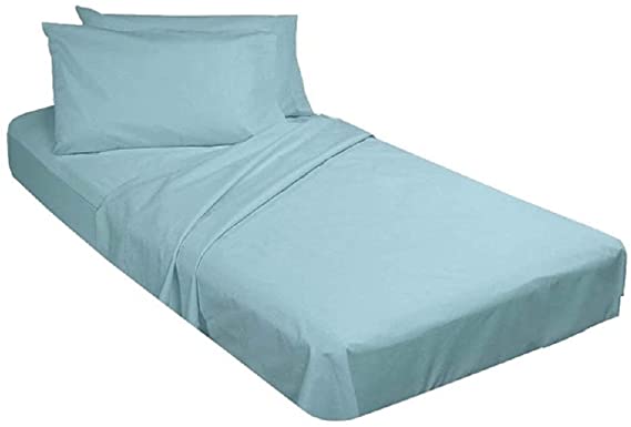 Sheets for Cot Bunk Bed-Cot Size Mattress Sheets-Fitted Cot Sheet Perfect for Narrow Twin/Cot Size/Rv Bunk/Guest Bed Replacement/30 X 75" Mattress/Camping Cot, Light Blue, Cotton Cot Sheets 4(PCs)