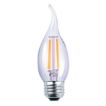Luxrite LR21205 LED Filament Medium Base Flame Tip Chandelier Light Bulb, 4-Watt Equivalent To 40w Incandescent Chandelier Bulb, Warm White 350 Lumens 2700K, 260° Beam spread degree, 15,000 Hour Life, E26 Medium Base UL-Listed, 1-Pack