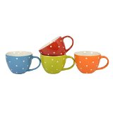 Francois et Mimi Jumbo Wide-Mouth Soup and Cereal Ceramic Coffee Mugs 18oz Polka Dot Set of 4