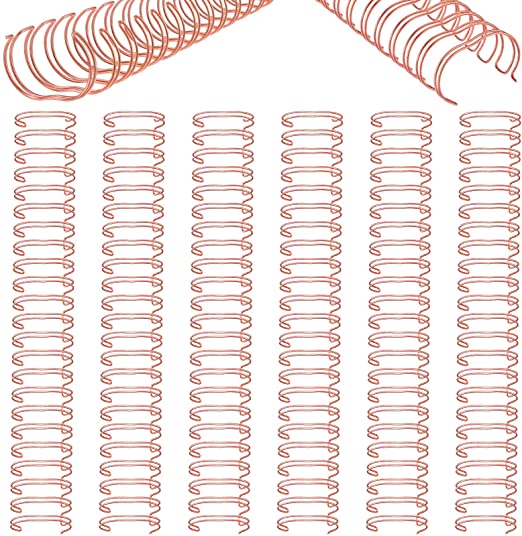 6 Pieces Twin Loop Wire Binding Spines Double Loop Wire Binding Rings Wire Cinch 1 Inch Diameter 23 Holes for Teacher Student Document Notebook Making, Rose Gold