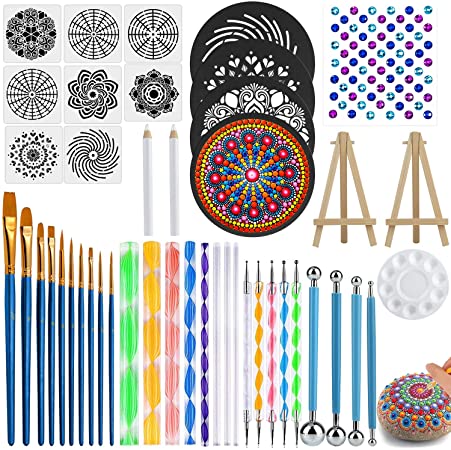 Apsung 45 PCS Mandala Dotting Tools Set, Professional Stencil Painting Arts Supplies Tools Kits Including Stencil Templates, Mini Easel for Painting Rocks Drawing, Painting, Drafting and Coloring