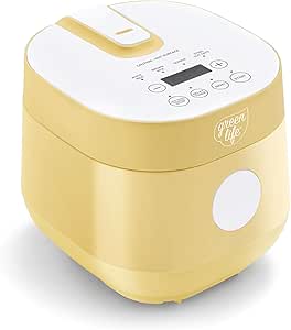 GreenLife 4-Cup Rice & Grain Electric Cooker, PFAS & PFOA-Free Ceramic Nonstick, Healthy Cooking for Oats & More, Easy Automatic Presets, Dishwasher Safe Parts, Paddle Included, Butter Yellow