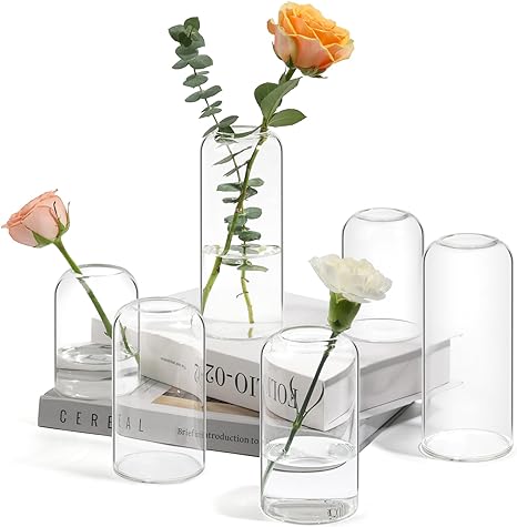 ComSaf Small Flower Vase Set of 6, Glass Bud Vases in Bulk, Clear Vases for Flower, Decor Centerpiece for Office, Decorative Vases for Modern Style, Valentines' Day, Mother's Day, Thanksgiving Day