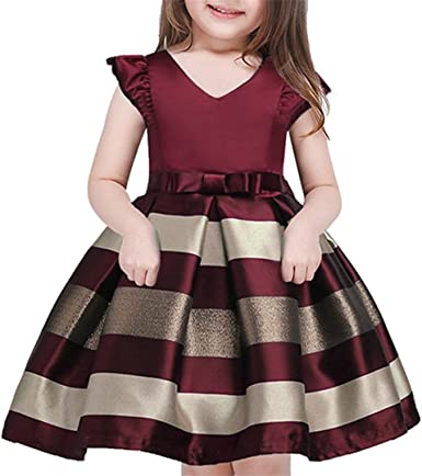 NSSMWTTC 2-10 Years Girls Pageant Stripe Dresses for Easter Christmas Day Halloween Dress