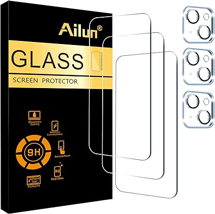 Ailun 3 Pack Screen Protector for iPhone 15 Plus [6.7 inch]   3 Pack Camera Lens Protector,Case Friendly Tempered Glass Film,[9H Hardness] - HD[6 Pack]