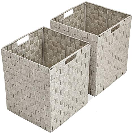 Sorbus Foldable Storage Cube Woven Basket Bin Set - Built-In Carry Handles - Great for Home Organization, Nursery, Playroom, Closet, Dorm, etc (Woven Basket Bin Cubes - 2 Pack, Beige)