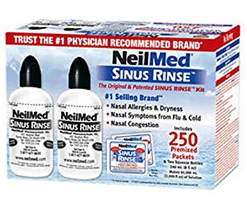 NeilMed Sinus Rinse -SuperPackage Pack of 2 Bottles - 250 Premixed Packets and NasaMist Saline Spray