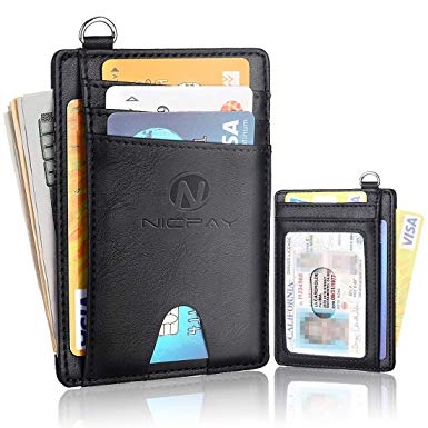 Slim Minimalist Front Pocket RFID Blocking Wallets, Credit Card Holder for Men Women with D-Shackle