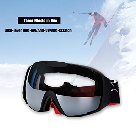 North Wolf OTG Ski Goggles Over Glasses with Goggles Case - Skiing,Snow,Snowboard,Snowboarding,Snowmobile Eyewear with Dual Anti-fog,UV Lens - Large Frame ,Best Ski Goggles for Adult,Men,Women