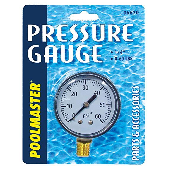 Poolmaster 36670 Pressure Gauge for Swimming Pool or Spa Filter, 1/4-Inch, Bottom Mounted Thread