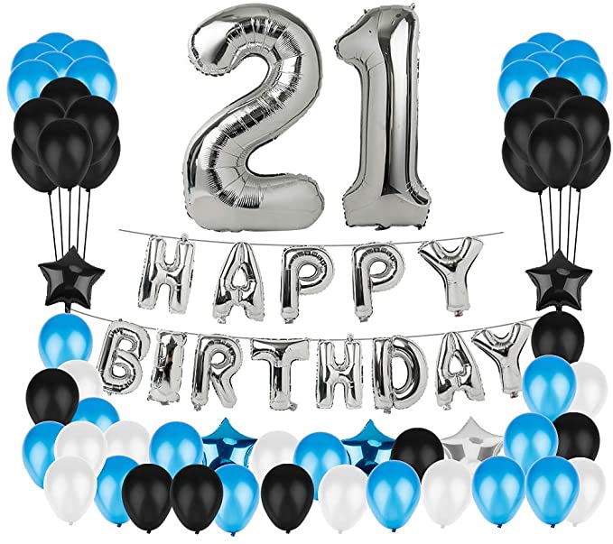 Yorgewd 21st Birthday Decorations - 80 Pack, Happy Birthday Banner Latex Balloon Foil Star Balloon Birthday Party Supplies for Men Women